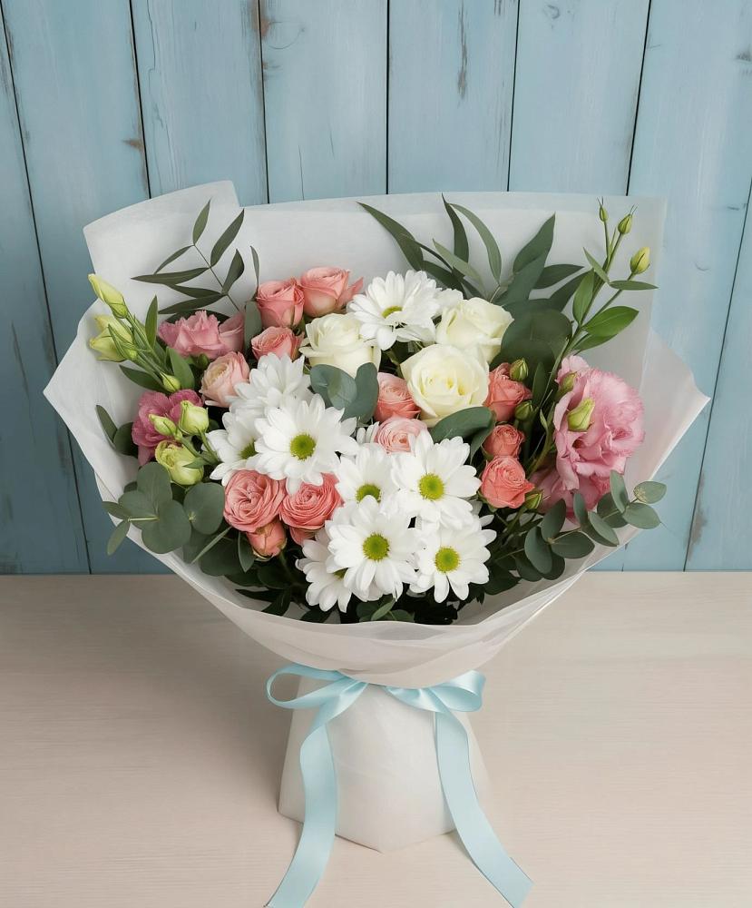 Букет цветов из: Розы, Лизиантусы и Хризантемы в Большой Мурте
