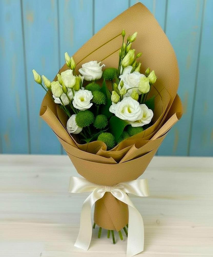 Букет цветов из: Хризантемы и Лизиантусы в Большой Мурте