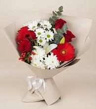 Букет цветов из:  Розы, Хризантемы, Герберы и Лилии в Большой Мурте