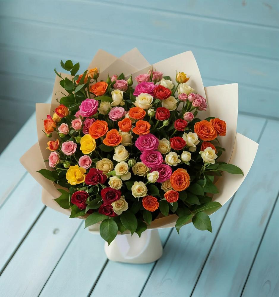 Букет Микс из разноцветных кустовых роз в Большой Мурте