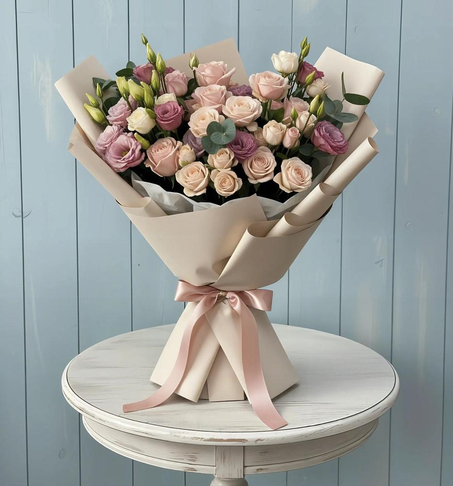 Букет цветов из: Розы и Лизиантусы в Большой Мурте